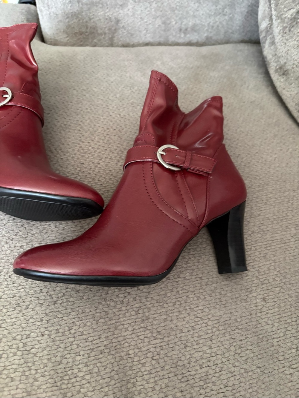 Studio Works Wine Red Buckle Ankle Booties with Block Heel